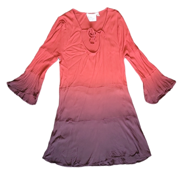 Green Dragon Red Ombre Gauzy Boho Dress - M - Picture 1 of 9